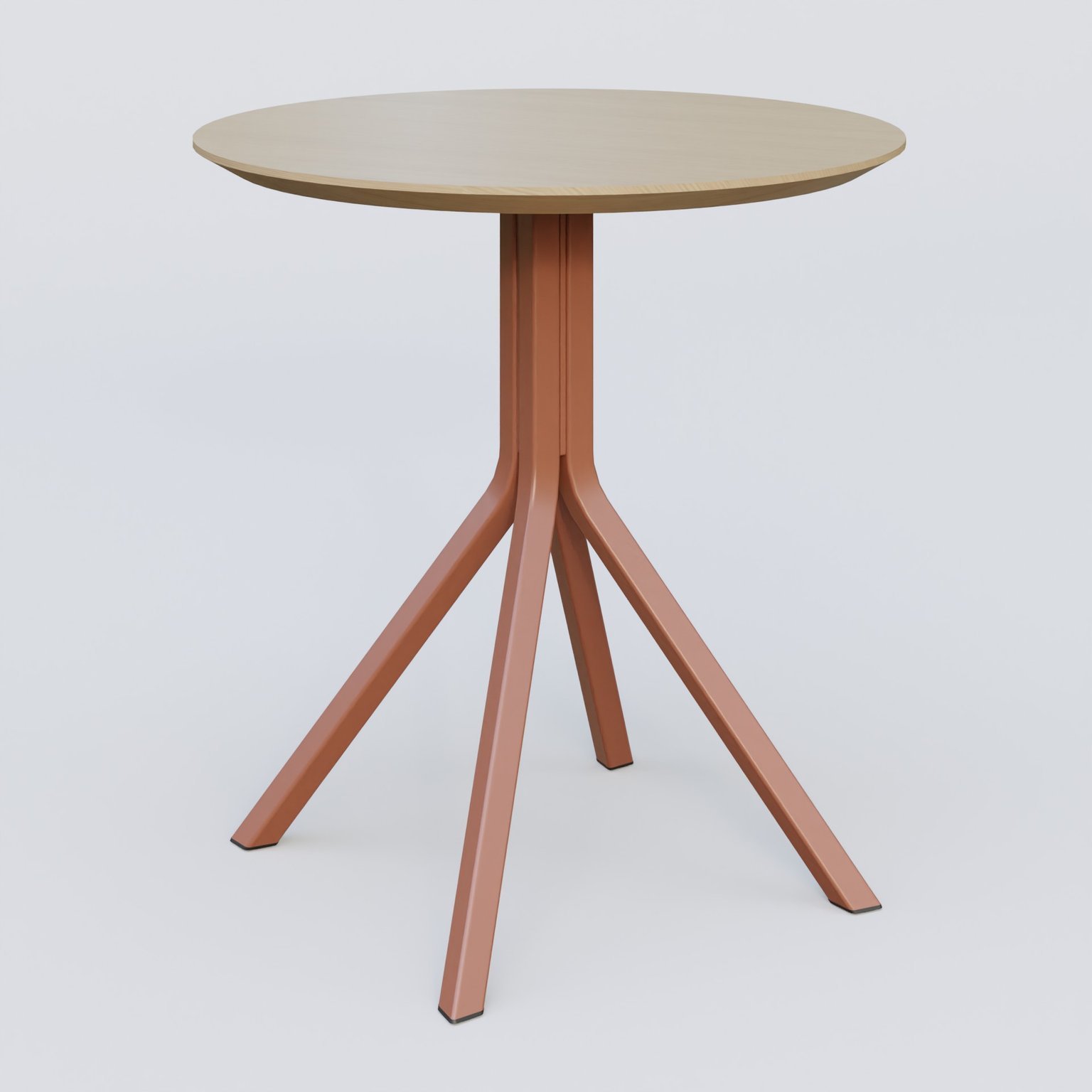 Table Basse Fashion Styl piètement 4 branches en métal et plateau bois. Plateau Chêne et pietement Brun cuivré (RAL 8004).