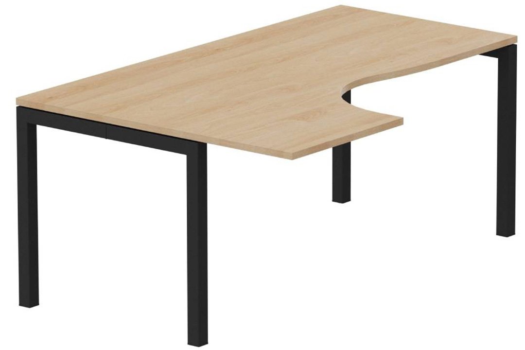 K3- Plan compact 90° asymétrique 160x120x80/60cm sur pied de soutien - retour à gauche -Finitions : PLATEAUX: HETRE (HE) / PIETEMENTS: NOIR GRAINE MAT (NG)