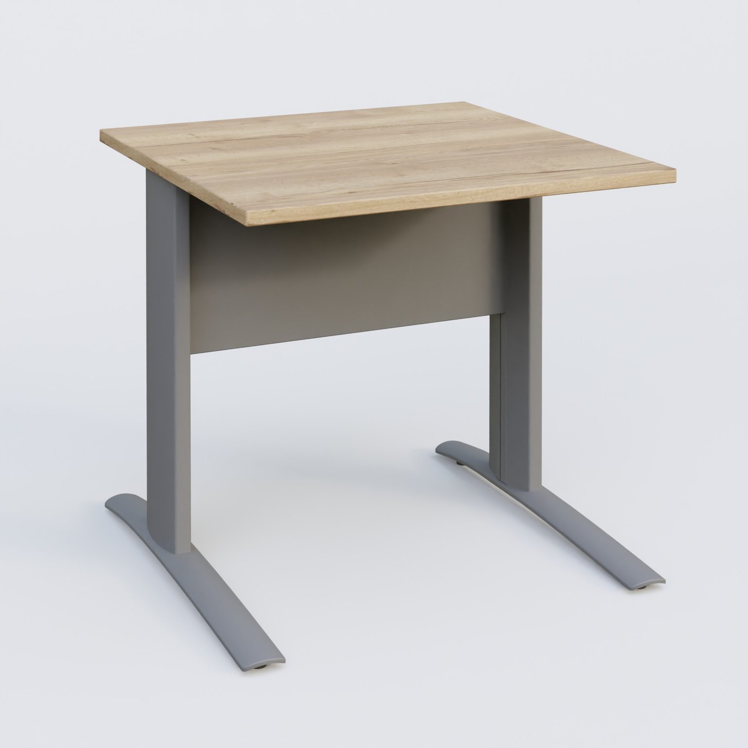 K1 Plateau droit 80x80 avec voile de fond métal. Plateau Chêne naturel et pietement Aluminium