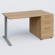 K1 Plateau droit 140x80 avec caisson porteur sous plateau mélamine à droite. Plateau Noyer et pietement Aluminium