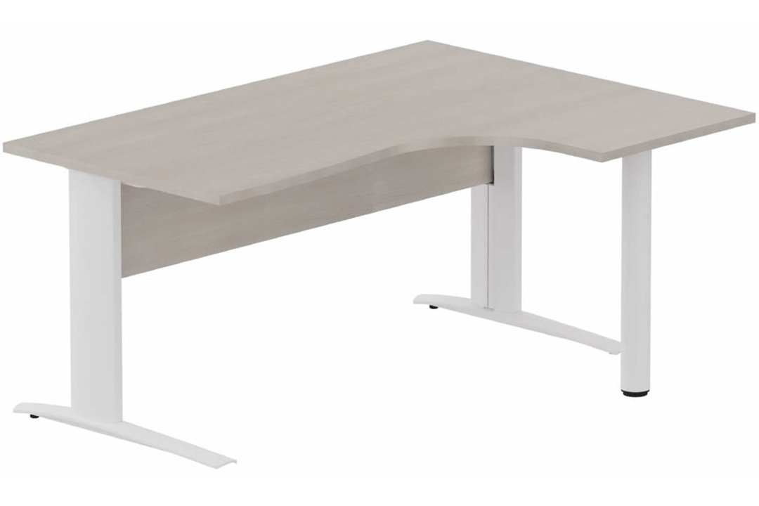 K1 VDF BOIS Compact 90° asymétrique 160x120x80/60cm retour à droite sur pied de soutien, plateau acacia, structure blanc