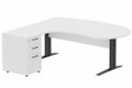 K1 VDF bois compact 90° manager 190x141x104x60cm sur caisson HB mélamine 3 tiroirs, plateau blanc, structure anthracite