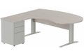 K1 VDF bois compact 90° manager 190x141x104x60cm sur caisson HB métal 3 tiroirs, plateau acacia, structure aluminium