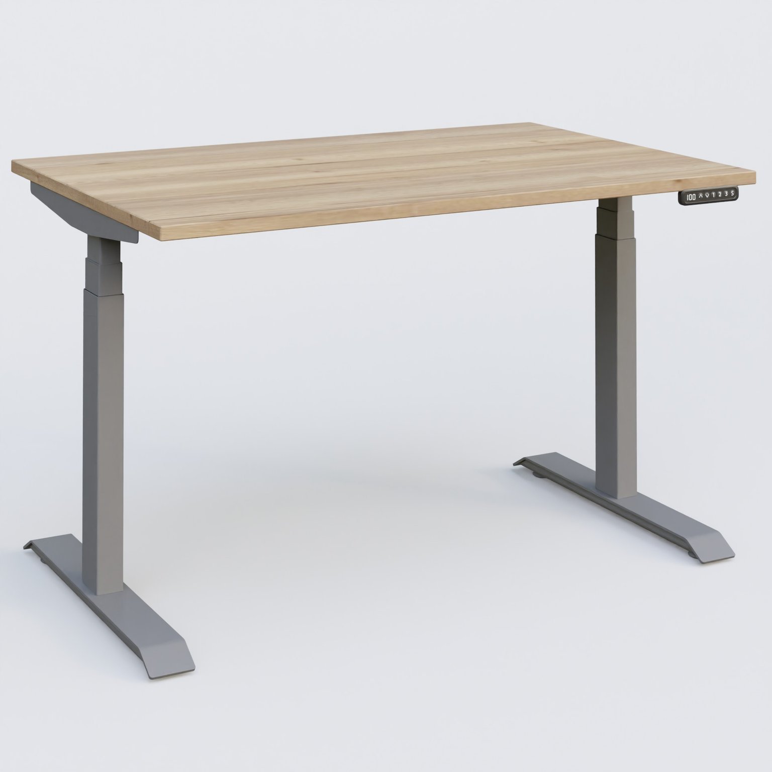 Poste solo 120*80 réglable en hauteur éléctriquement de 65-130 cm gamme KPro3. Plateau Chêne naturel et pietement Aluminium.