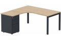 Plan Compact 90° asymétrique 180x162x80/60cm retour à gauche avec caisson HB métal 3 tiroirs hêtre/anthracite