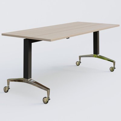 [Pas de famille] - [Pas de sous famille] - Module droit de la gamme LEM 180-80 cm. Plateau Acacia et pietement Noir/Chrome.