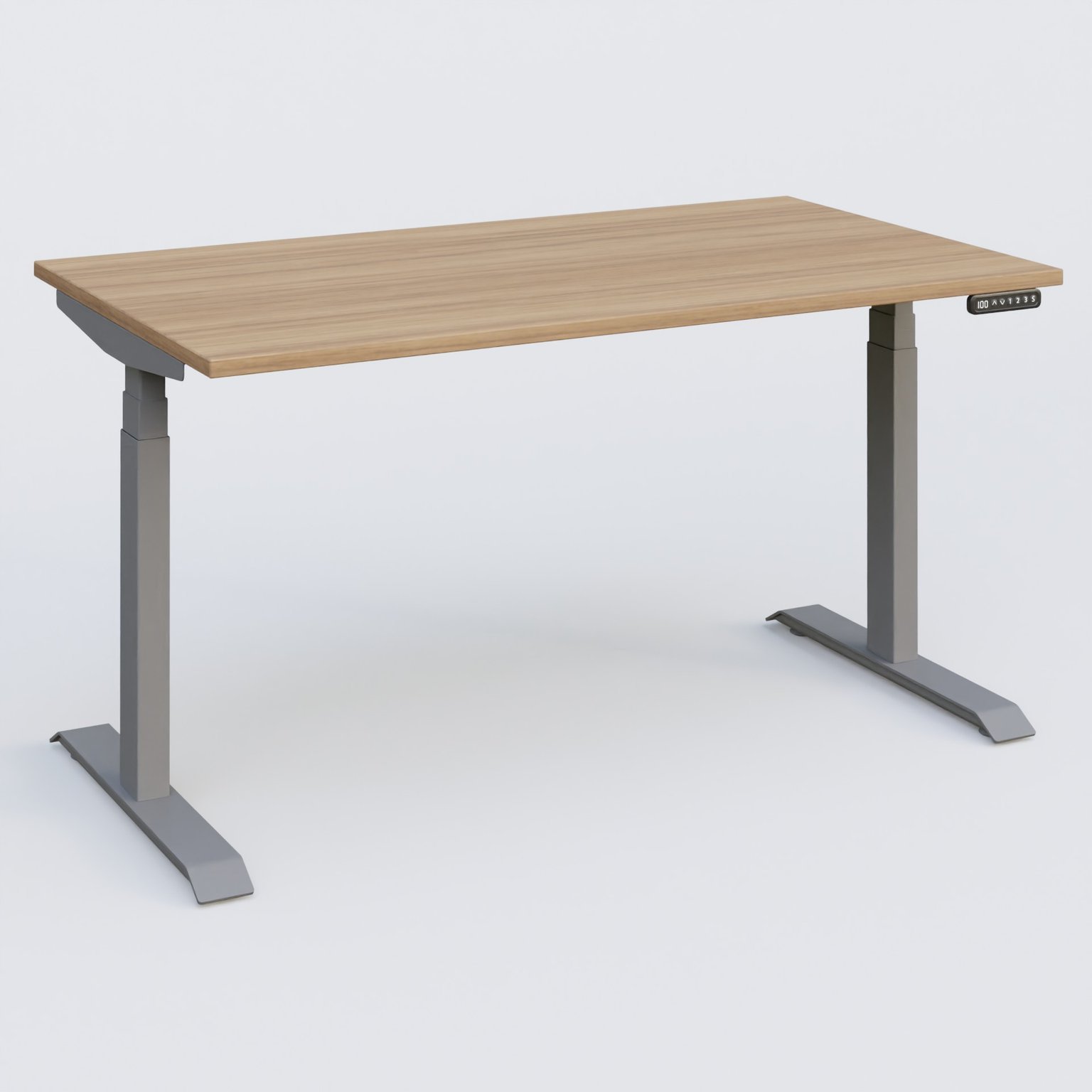 Poste solo 140*80 réglable en hauteur éléctriquement de 65-130 cm gamme KPro3. Plateau Noyer et pietement Aluminium.