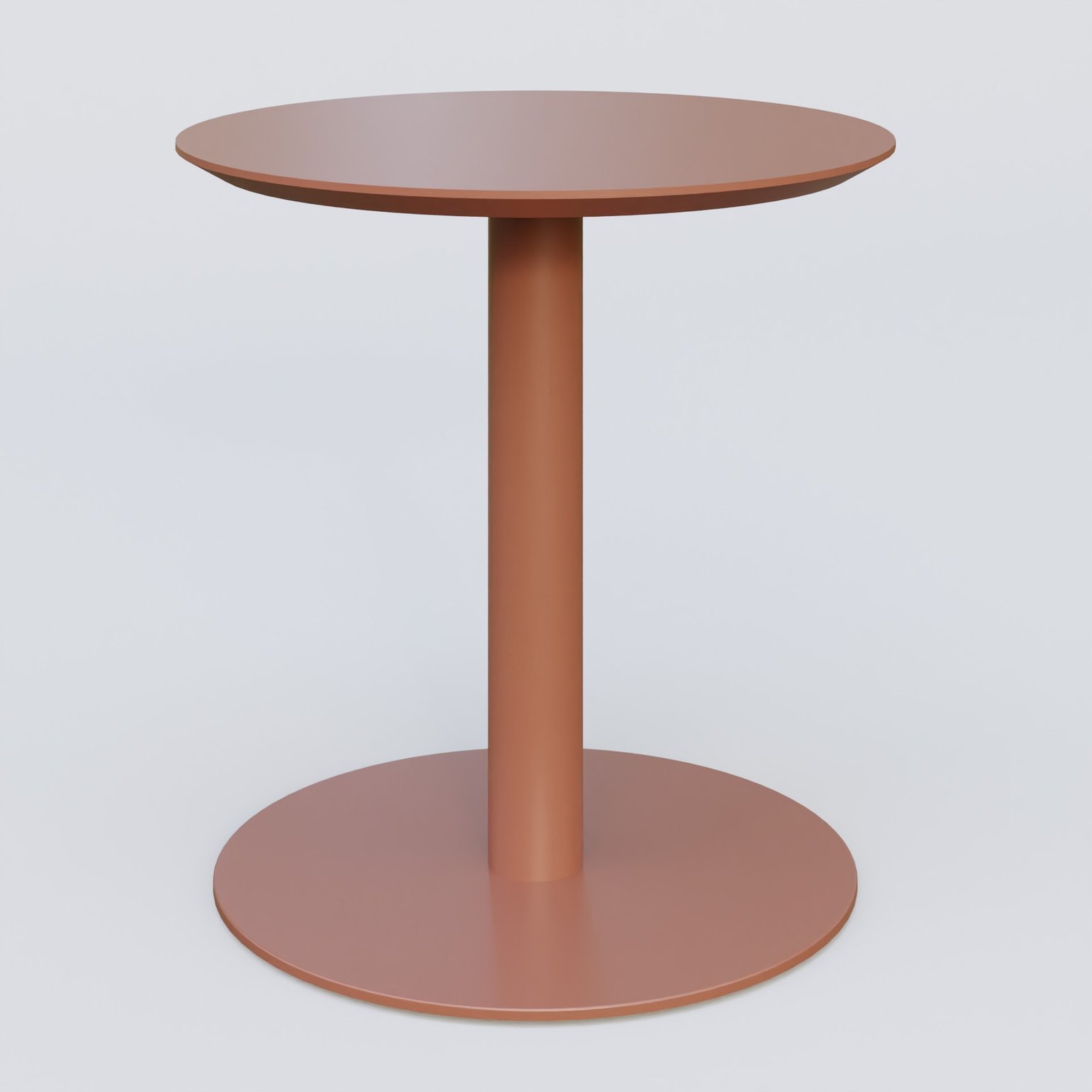 Table Basse Fashion Styl piètement colonne en métal et plateau bois. Plateau Brun cuivré (RAL 8004) et pietement Brun cuivré (RAL 8004).