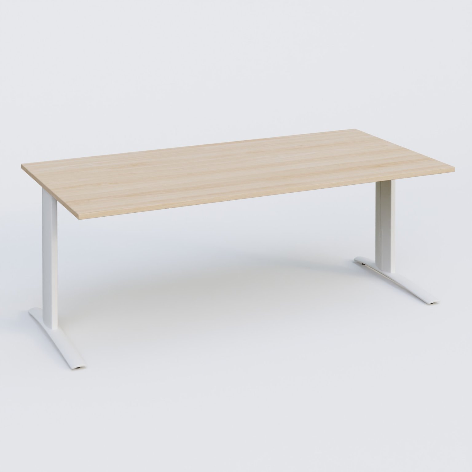 K1 Plateau droit 200x100 pieds fixe. Plateau Hêtre et pietement Blanc