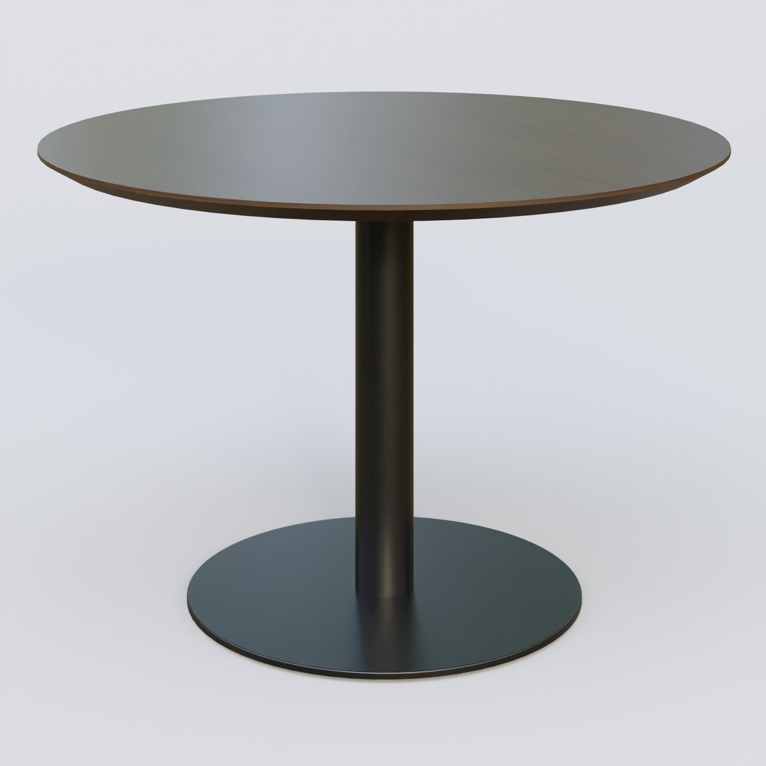 Table Basse Fashion Styl piètement colonne en métal et plateau bois. Plateau Chêne Moka et pietement Noir (RAL 9005).