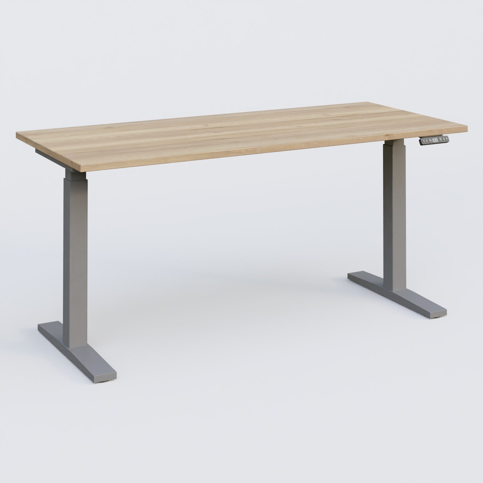 Poste solo 160*70 réglable en hauteur éléctriquement de 70-120 cm gamme KPro2. Plateau Chêne naturel et pietement Aluminium.