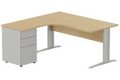 K1 Voile de fond Bois- Plan compact 90° asymétrique 160x162x80/60cm avec caisson HB métal 3 tiroirs - retour à droite
