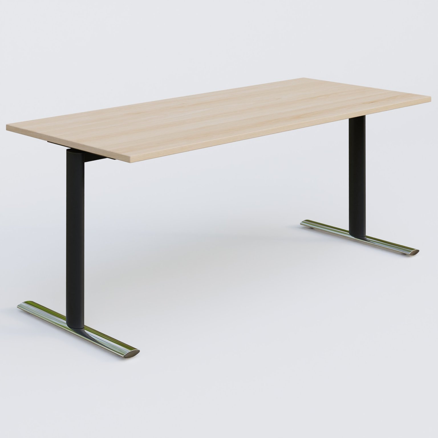 Module droit gamme Pure 180-80 cm. Plateau Hêtre et pietement Noir/Chrome.