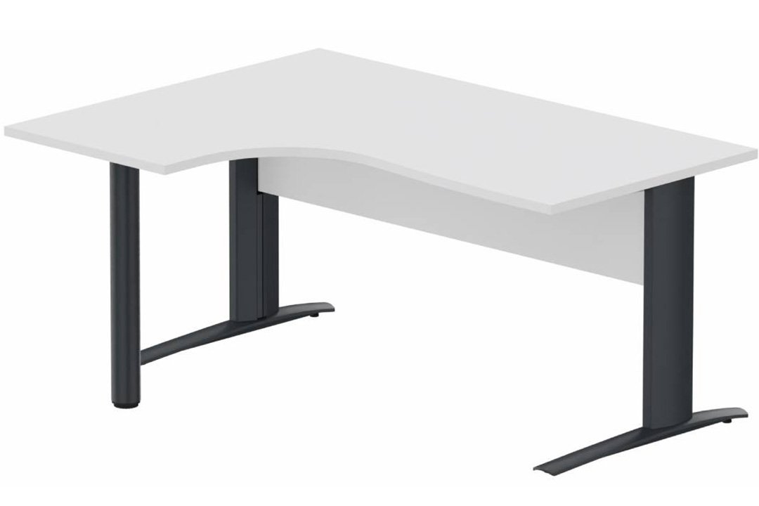 K1 Voile de fond Bois - Plan compact 90° asymétrique 160x120x80/60cm sur pied de soutien - retour à gauche -Finitions : PLATEAUX: BLANC (BL) / PIETEMENTS: ANTHRACITE (AN)