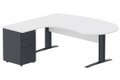 K1 VDF bois compact 90° manager 190x141x104x60cm sur caisson HB métal 3 tiroirs, plateau blanc, structure anthracite