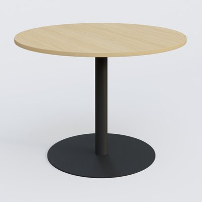 TABLES DE REUNION - Ronde - Table ronde diametre 100 cm avec pieds colonne centrale. Plateau Chêne clair et pietement Noir Mat