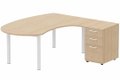 K3 compact 90° manager 190x141x104x60cm sur caisson HB mélamine 3 tiroirs, plateau hêtre, structure blanc