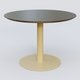 Table Basse Fashion Styl piètement colonne en métal et plateau bois. Plateau Chêne Moka et pietement Jaune Cuivre (RAL 1002).