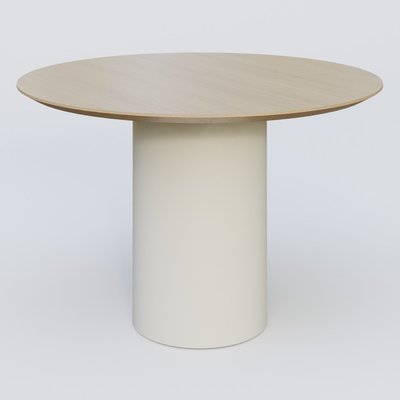 [Pas de famille] - [Pas de sous famille] - Table Basse Fashion Styl piètement colonne en métal D-26cm et plateau bois. Plateau Chêne et pietement Blanc (RAL 9010).