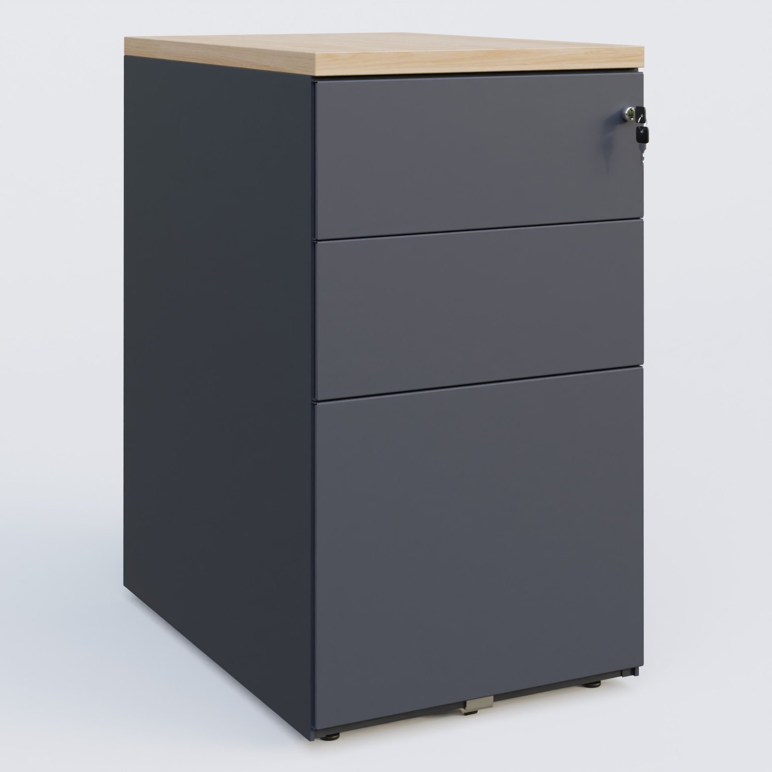 Caisson hauteur de bureau métalique 3 tiroirs avec top de finition, profondeur 60cm. Plateau Hêtre et caisson Anthracite.