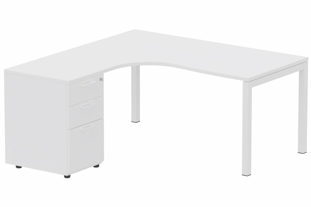 Plan Compact 90° asymétrique 160x162x80/60cm retour à gauche avec caisson HB bois 3 tiroirs blanc/blanc - sur délai