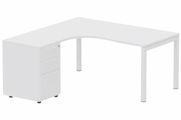 Gamme K3 - Plans compacts - Plan Compact 90° asymétrique 180x162x80/60cm retour à gauche avec caisson HB bois 3 tiroirs blanc/blanc - sur délai