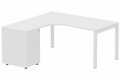 Plan Compact 90° asymétrique 160x162x80/60cm retour à gauche avec caisson HB bois 3 tiroirs blanc/blanc - sur délai