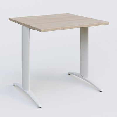 Gamme K2 - Plans droits - K2 Plateau droit 80x80 pieds fixe. Plateau Acacia et pietement Blanc.
