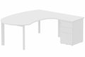 K7 compact 90° manager 190x141x104x60cm sur caisson HB métal 3 tiroirs, plateau blanc, structure blanc