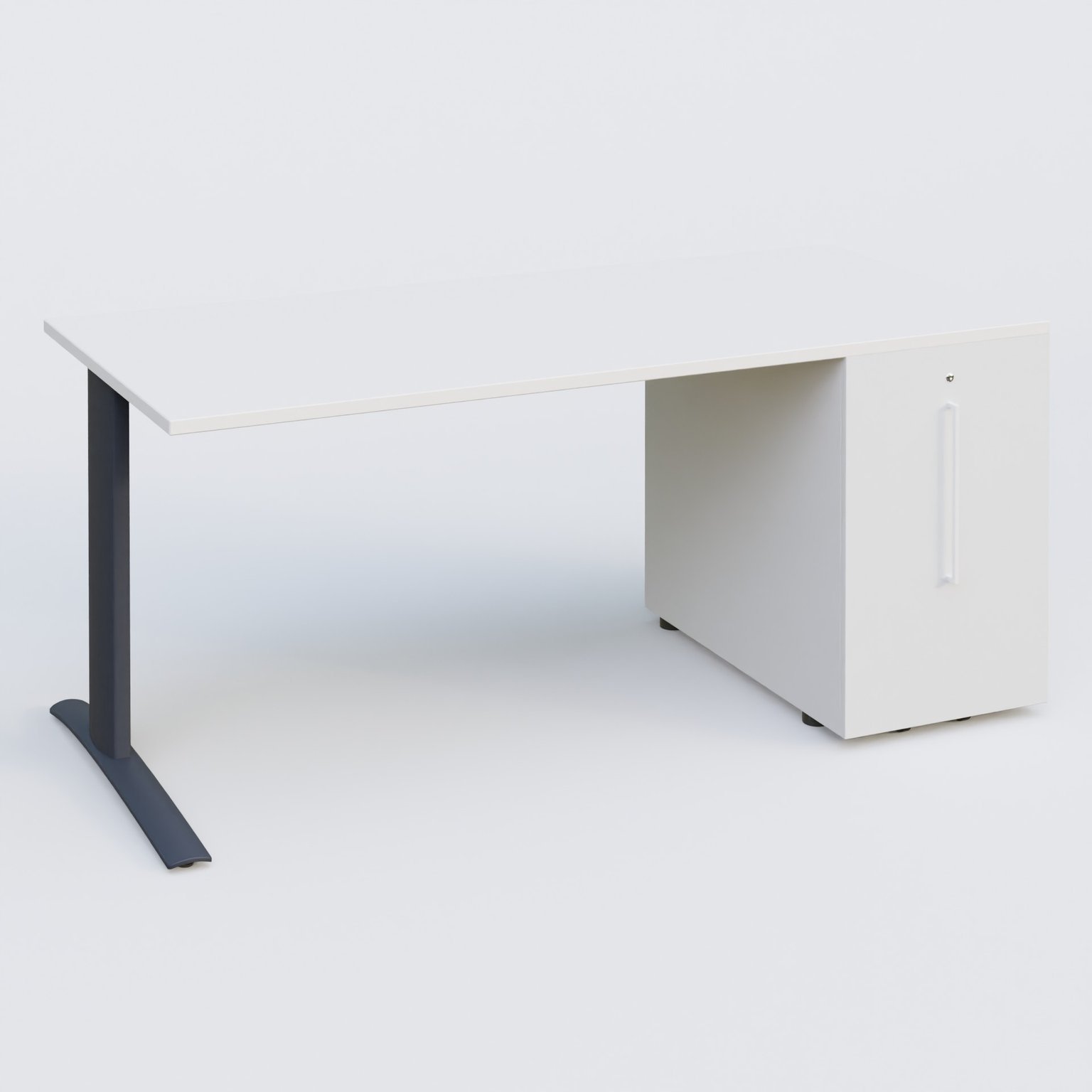 K1 Plateau droit 180x80 avec tour de rangement sous plateau à droite. Plateau Blanc et pietement Anthracite