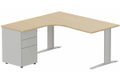 k1 Poutre - Plan compact 90° asymétrique 160x162x80 / 60cm avec caisson HB métal 3 tiroirs - retour à gauche -Finitions = Plateau et top de finition : Chêne (CE) / Piétements: aluminium / Caisson : aluminium
