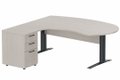K1 Voile de fond Bois - Plan compact 90° asymétrique Manager 190x183x104/60cm avec caisson HB bois 3 tiroirs - retour à gauche -Finitions : PLATEAUX: ACACIA (AK) / PIETEMENTS: ANTHRACITE (AN) / CAISSONS MELAMINE: ACACIA (AK)