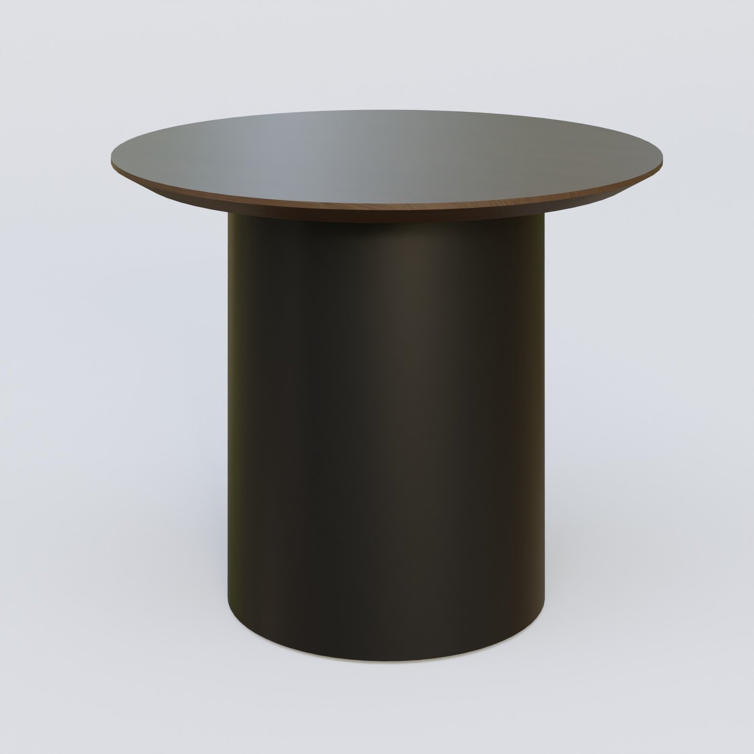 Table Basse Fashion Styl piètement colonne en métal D-26cm et plateau bois. Plateau Chêne Moka et pietement Noir (RAL 9005).