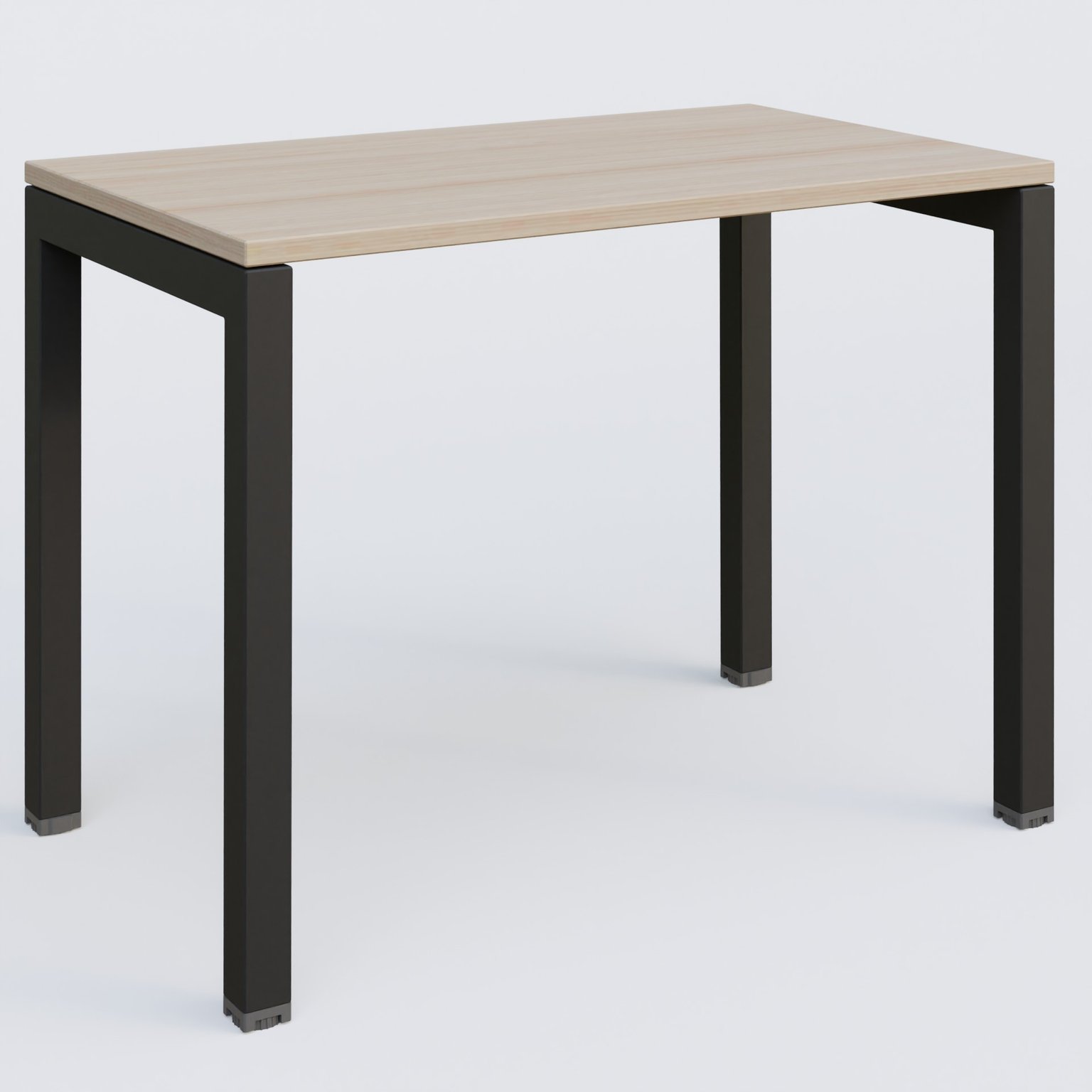 K3 Plateau droit 100x60 pieds fixe. Plateau Acacia et pietement Noir Grainé.