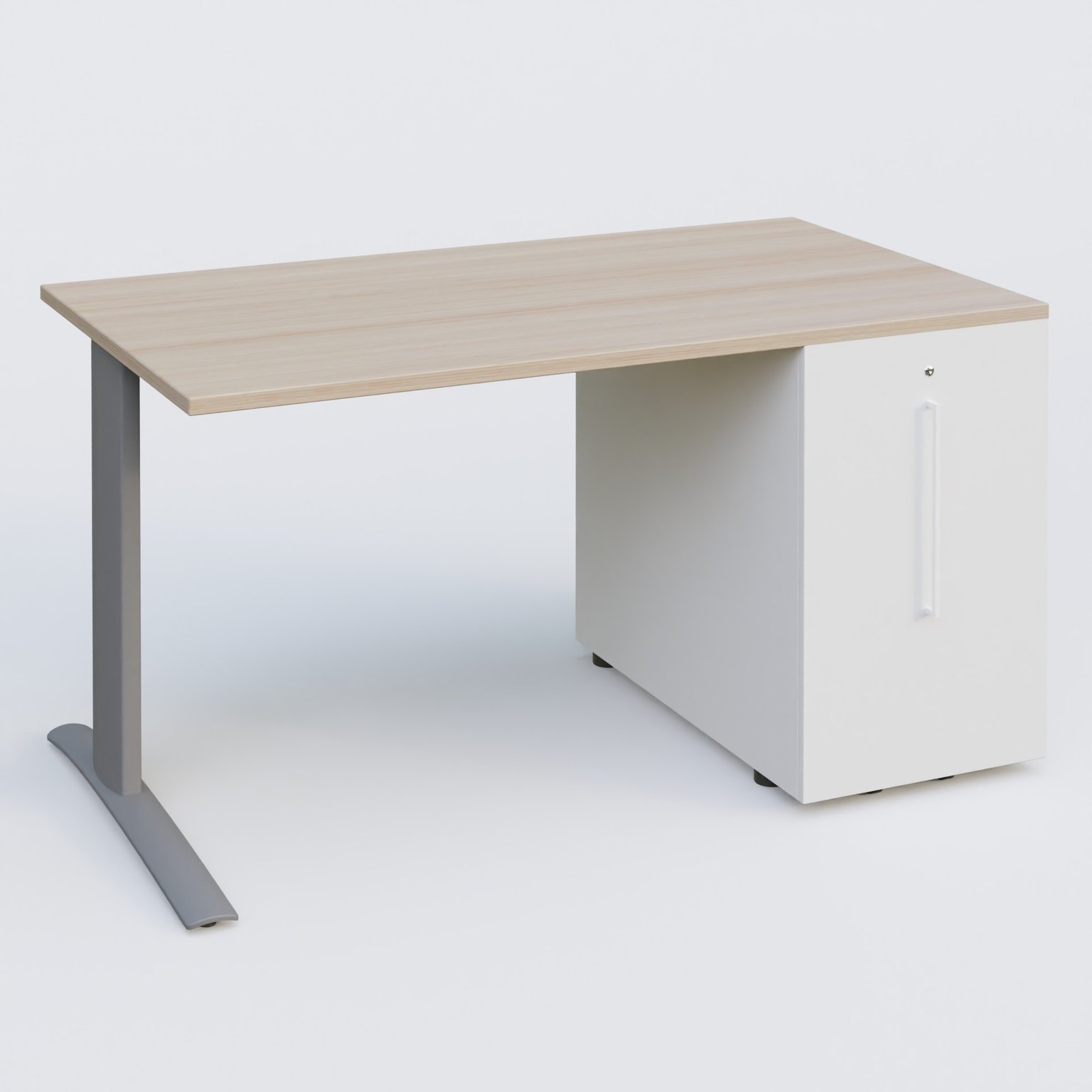 K1 Plateau droit 140x80 avec tour de rangement sous plateau à droite. Plateau Acacia et pietement Aluminium