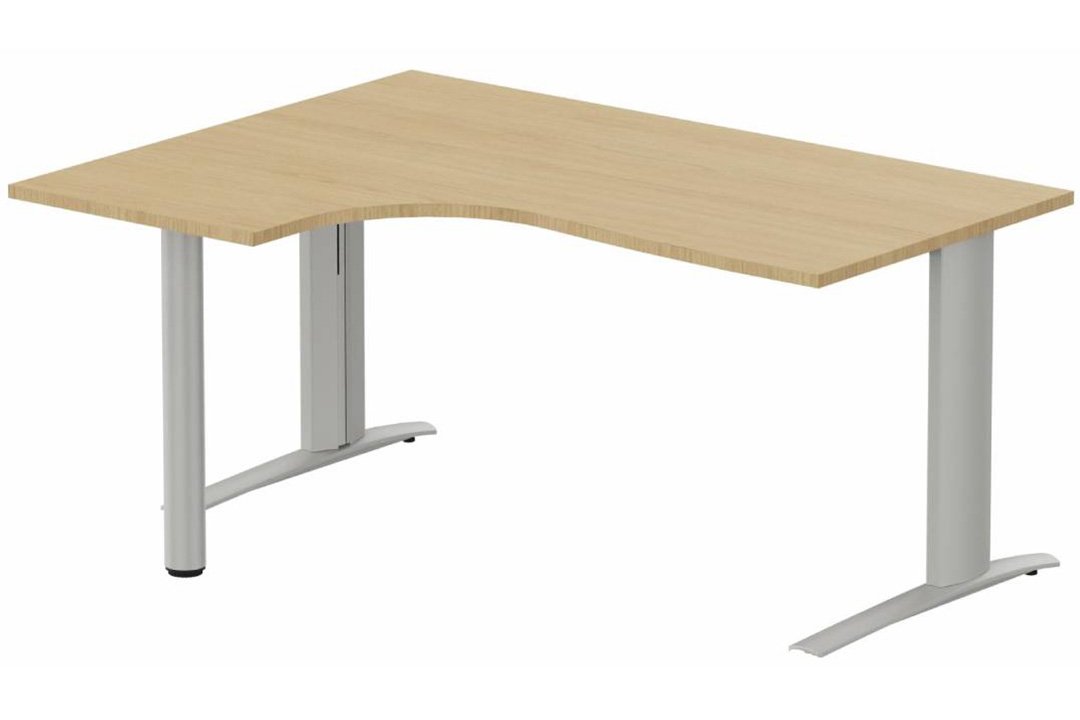 k1 Poutre - Plan compact 90° asymétrique 160x120x80 / 60cm, pied de soutien sous retour à gauche -Finitions : PLATEAUX: CHENE (CE) / PIETEMENTS: ALUMINIUM (AL)