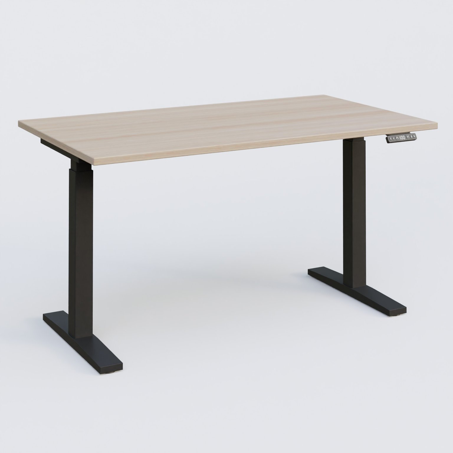 Poste solo 140*80 réglable en hauteur éléctriquement de 70-120 cm gamme KPro2. Plateau Acacia et pietement Noir.