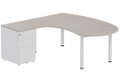 K3 compact 90° manager 190x141x104x60cm sur caisson HB métal 3 tiroirs, plateau acacia, structure blanc