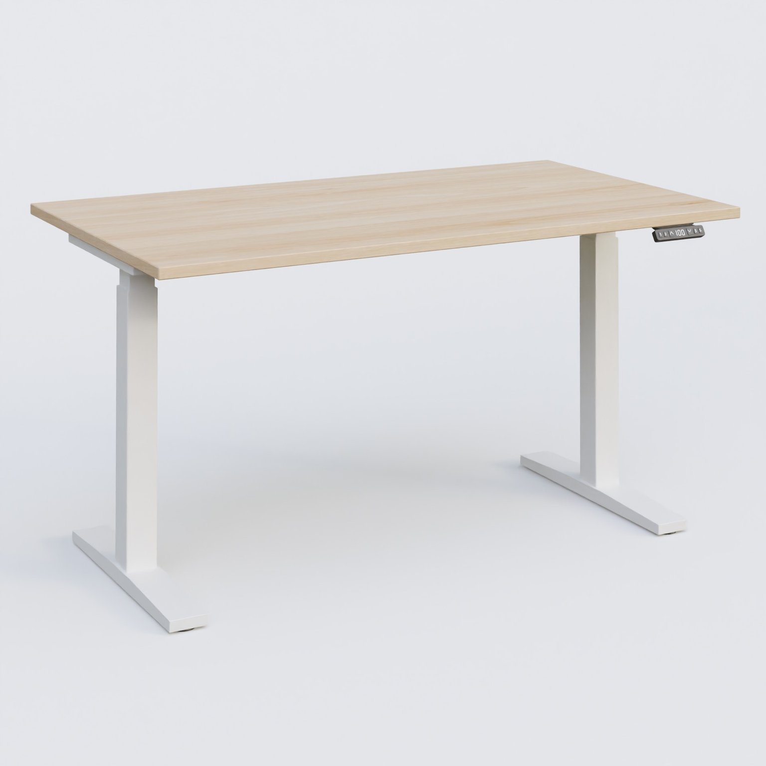 Poste solo 140*80 réglable en hauteur éléctriquement de 70-120 cm gamme KPro2. Plateau Hêtre et pietement Blanc.