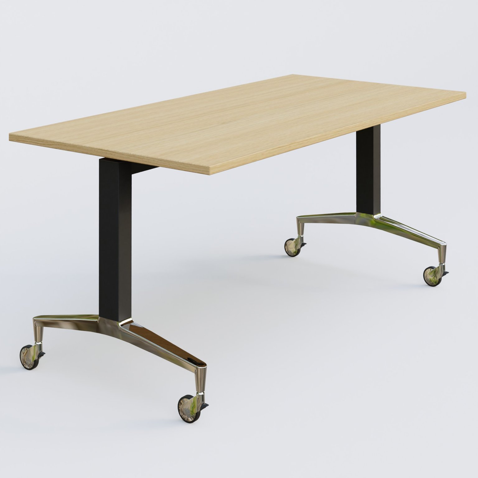 Module droit de la gamme LEM 160-80 cm. Plateau Chêne clair et pietement Noir/Chrome.