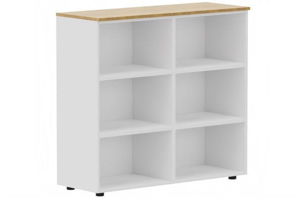 ARMOIRES SANS PORTES / BIBLIOTHEQUES - Hauteur 80 cm - Armoire mélamine H102xL120cm, séparation médiane, sans portes, Top de finition : noyer/ Corps d'armoire et tablettes: Blanc