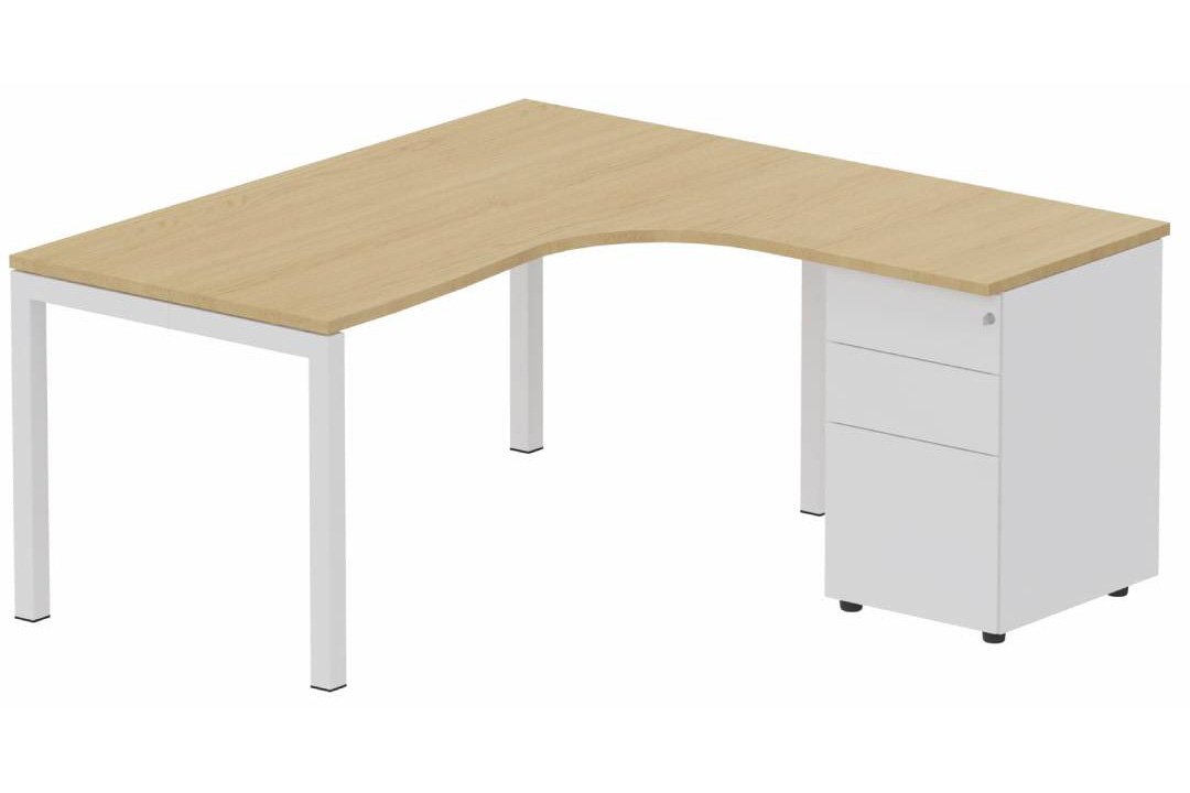 K3- Plan compact 90° asymétrique 160x162x80/60cm avec caisson HB métal 3 tiroirs - retour à droite