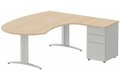 K2 compact 90° manager 190x141x104x60cm sur caisson HB métal 3 tiroirs, plateau hêtre, structure aluminium