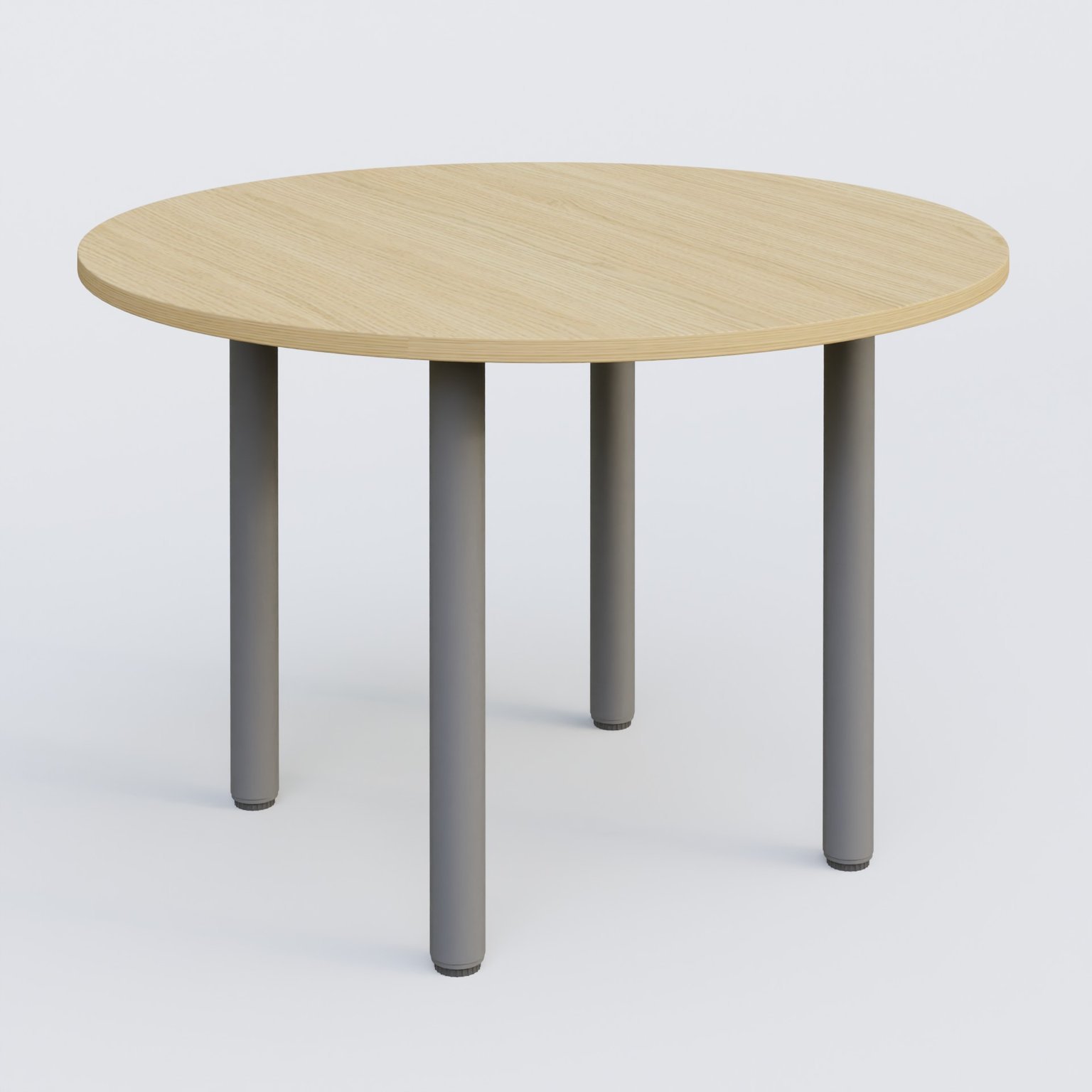 Table ronde diametre 120 cm avec quatres pieds fixes. Plateau Chêne clair et pietement Aluminium