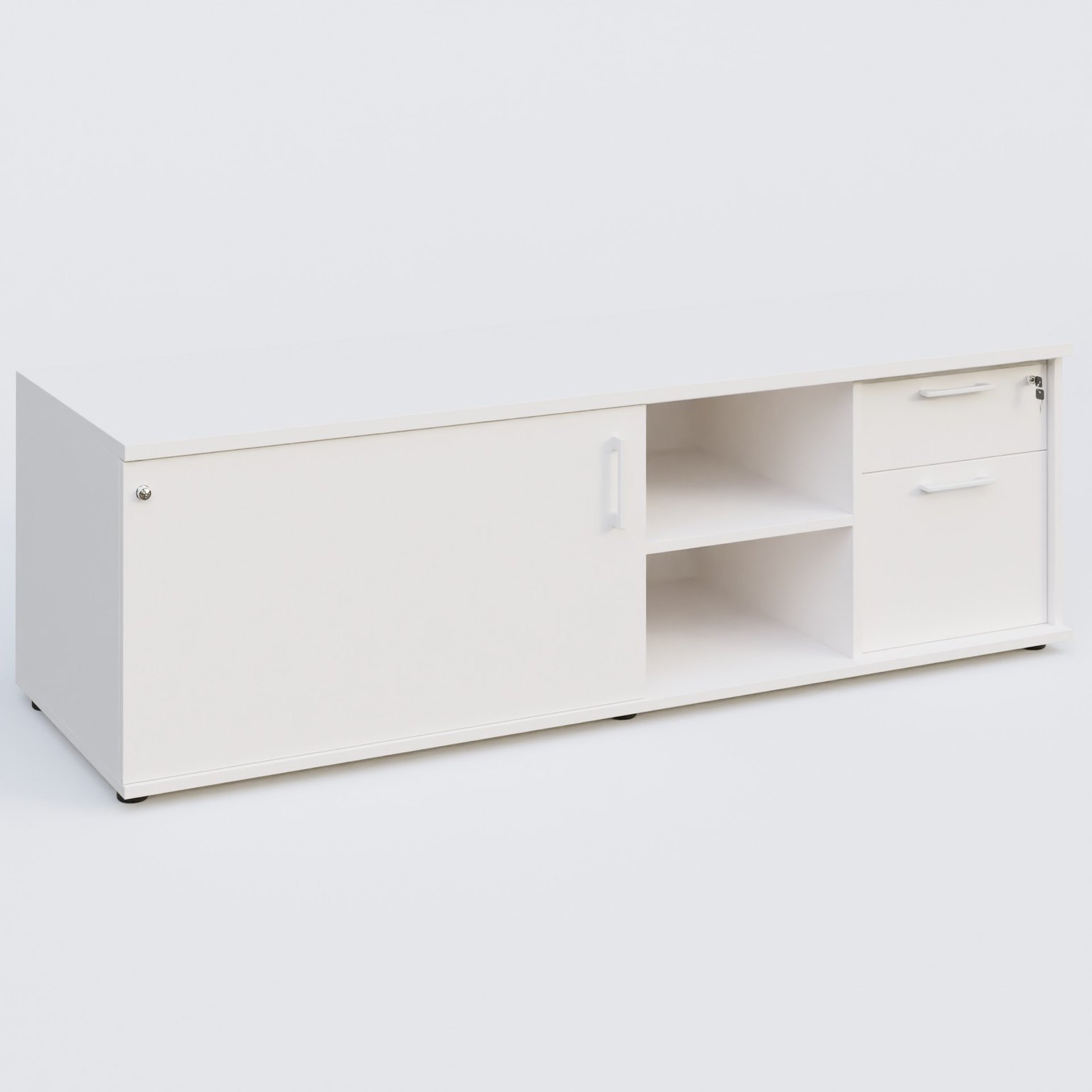 Caisson USE ME avec caisson deux tiroirs, porte à gauche. Caisson Blanc et portes Blanc.