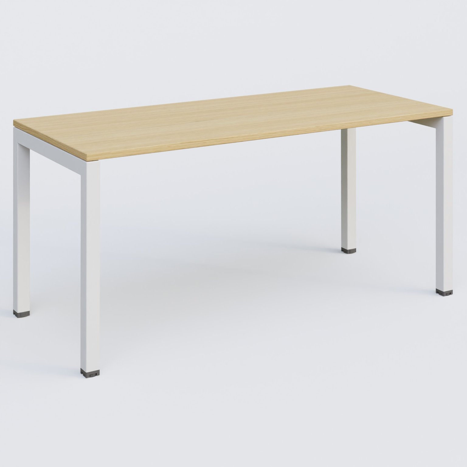 K3 Plateau droit 160x70 pieds fixe. Plateau Chêne clair et pietement Blanc.