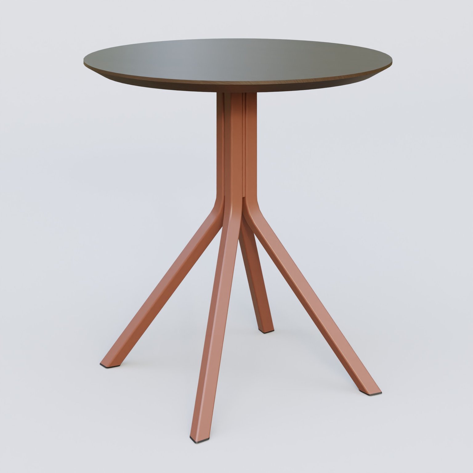 Table Basse Fashion Styl piètement 4 branches en métal et plateau bois. Plateau Chêne Moka et pietement Brun cuivré (RAL 8004).