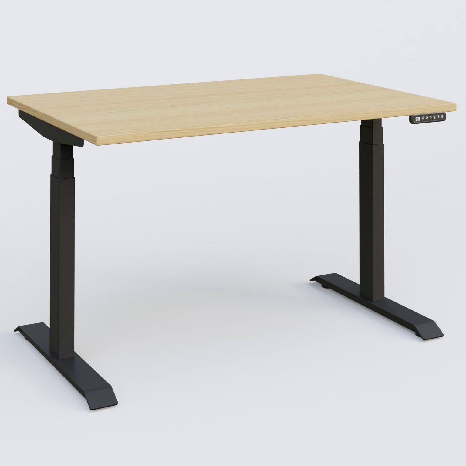 Poste solo 120*80 réglable en hauteur éléctriquement de 65-130 cm gamme KPro3. Plateau Chêne clair et pietement Noir.