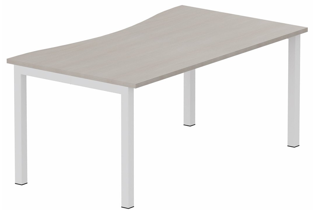 Plan vague 180x90x80cm, plateau acacia, structure blanc