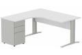 K1 VDF BOIS Compact 90° asymétrique 160x162x80/60cm retour à gauche avec caisson HB métal 3 tiroirs blanc/aluminium - sur d